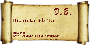 Dianiska Béla névjegykártya